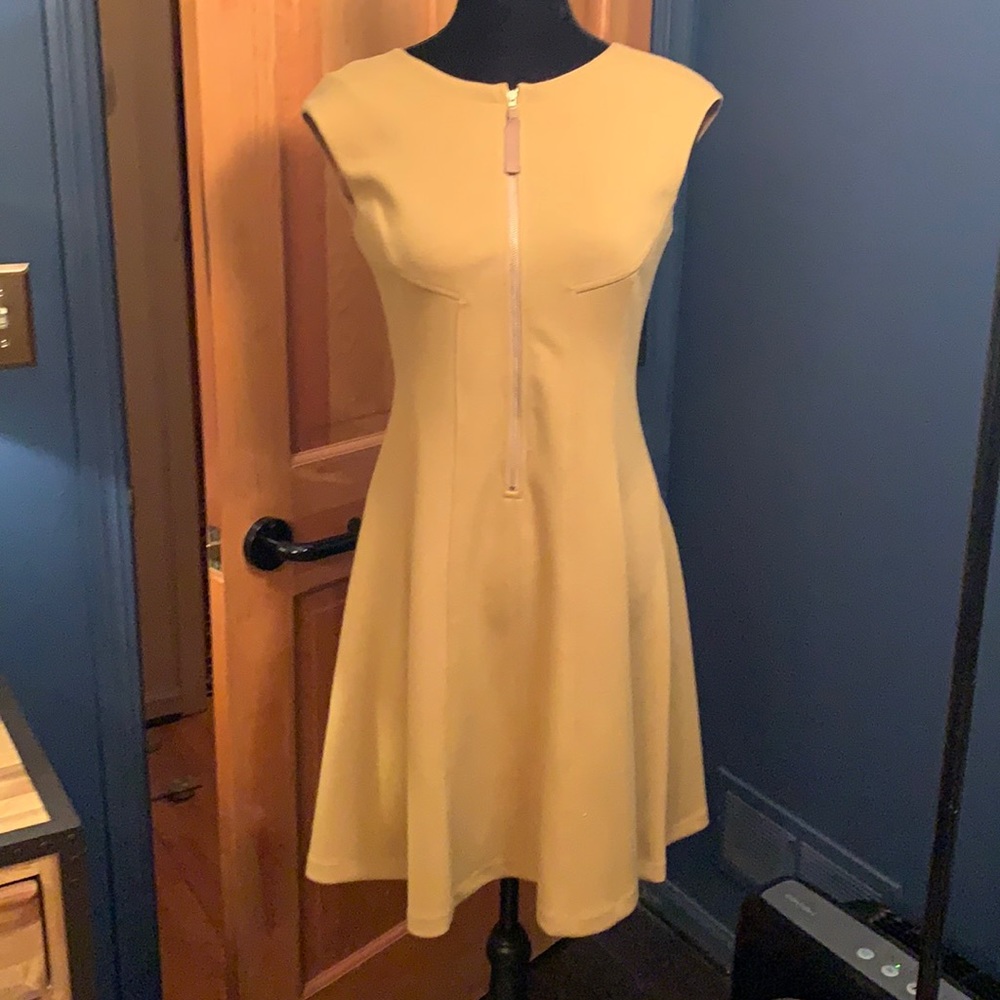 Laggy London Front Zip Camel Fit & Flare Dress